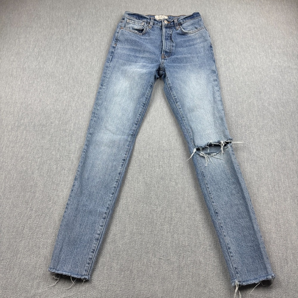 Free People We The Free Jeans Women 25X29 Blue High Rise Distressed Raw Hem Pant